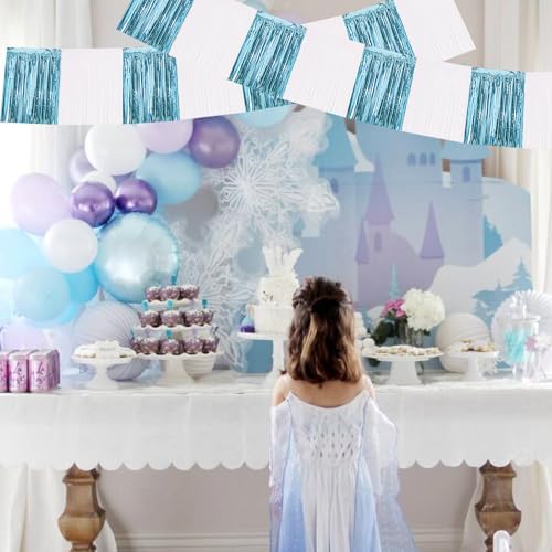 Light Blue White Fringe Garland Banner Wall Tinsel Foil Streamers in Light Blue White, alternate view 6