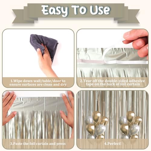 Light Champagne Foil Fringe Backdrop Curtains,3.3x8.2ft, 3 Pack in 3.3x8.2ft, alternate view 4