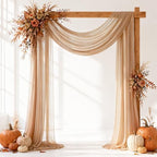 Light Coffee Wedding Arch Draping Fabric Sheer Curtain Drapes | 31" x 20 ft Extra Long Shimmery Nude Backdrop