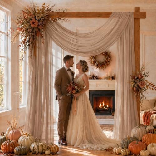 Light Coffee Wedding Arch Draping Fabric Sheer Curtain Drapes | 31" x 20 ft Extra Long Shimmery Nude Backdrop, alternate view