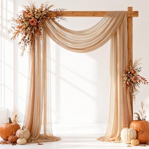 Light Coffee Wedding Arch Draping Fabric Sheer Curtain Drapes 4 Panels | 20ft Extra Long Shimmery Nude Backdrop
