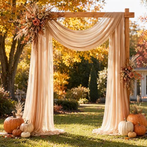 Light Coffee Wedding Arch Draping Fabric Sheer Curtain Drapes 4 Panels | 20ft Extra Long Shimmery Nude Backdrop, alternate