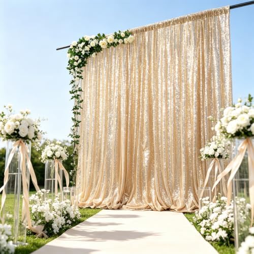 Light Gold Sequin Backdrop 8x10ft Fabric Drapes Birthday Party in 8FTx10FT in Lightgold, alternate view 4