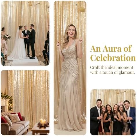 Light Gold Sequin Backdrop 8x10ft Fabric Drapes Birthday Party in 8FTx10FT in Lightgold, alternate view 5