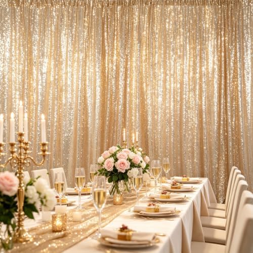 Light Gold Sequin Backdrop 8x10ft Fabric Drapes Birthday Party in 8FTx10FT in Lightgold, alternate view 6