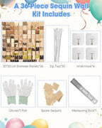 Light Gold Shimmer Wall Backdrop 36 Panels Cover 6 x 6 Ft, Photo Backdrops for Wedding, Anniversary, Birthday, alternate view