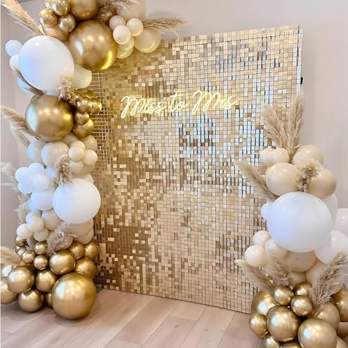Light Gold Shimmer Wall Backdrop 36 Panels Cover 6 x 6 Ft, Photo Backdrops for Wedding, Anniversary, Birthday, alternate view