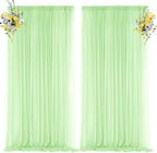 Light Green Backdrop Curtains for Parties, Chiffon Photo Backdrop Drapes 2 Panels 5x8ft Sheer Outdoor Curtain