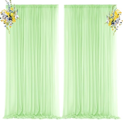 Light Green Backdrop Curtains for Parties, Chiffon Photo Backdrop Drapes 2 Panels 5x8ft Sheer Outdoor Curtain