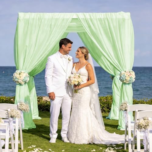 Light Green Backdrop Curtains for Parties, Chiffon Photo Backdrop Drapes 2 Panels 5x8ft Sheer Outdoor Curtain, alternate view