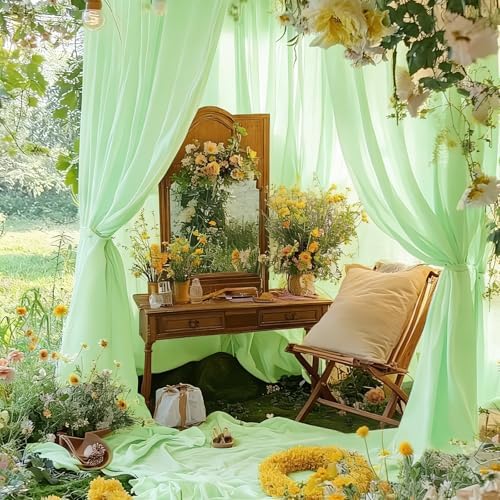 Light Green Backdrop Curtains for Parties, Chiffon Photo Backdrop Drapes 2 Panels 5x8ft Sheer Outdoor Curtain, alternate view