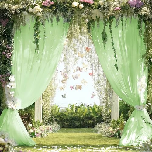 Light Green Backdrop Curtains for Parties, Chiffon Photo Backdrop Drapes 2 Panels 5x8ft Sheer Outdoor Curtain, alternate view