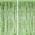 Light Green Metallic Fringe Curtains 2 Pack, Tinsel Backdrop for Parties