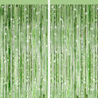 Light Green Metallic Fringe Curtains 2 Pack, Tinsel Backdrop for Parties