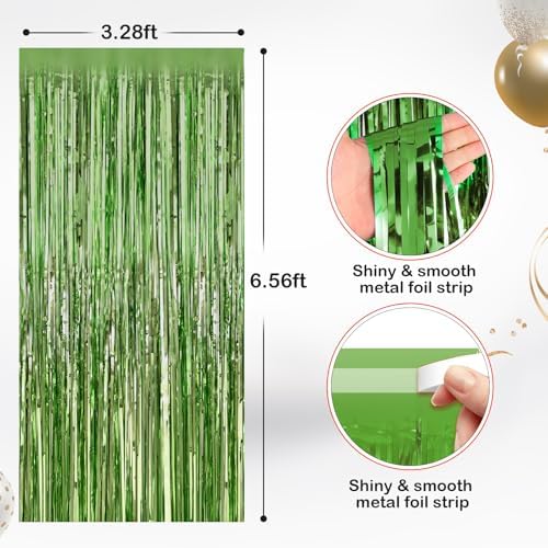 Light Green Metallic Fringe Curtains 2 Pack, Tinsel Backdrop for Parties, alternate view 2