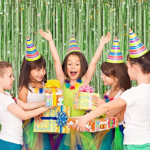 Light Green Metallic Fringe Curtains 2 Pack, Tinsel Backdrop for Parties, alternate view 4