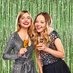 Light Green Metallic Fringe Curtains 2 Pack, Tinsel Backdrop for Parties, alternate view 5