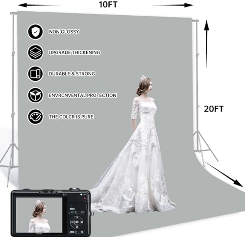 Light Grey 10 x 20 Ft Large Screen Backdrop Cloth for Photography, Non-Reflective Gray Photo Background Screen, alternate