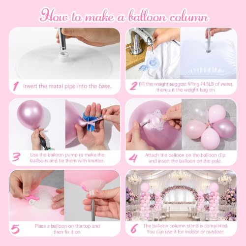 Light Pink and White Balloons Column Stand 2 Sets Balloon Towers in 18 inches in Pink White Metallic Light Baby, alternate