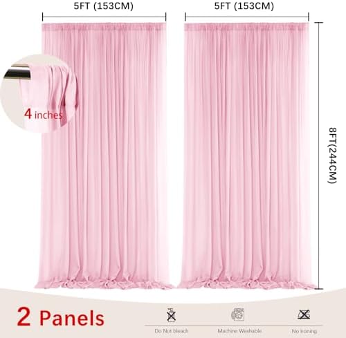 Light Pink Backdrop Curtains for Parties, Chiffon Photo Backdrop Drapes 2 Panels 5x8ft Sheer Outdoor Curtain for, alternate