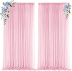 Light Pink Backdrop Curtains for Parties, Chiffon Photo Backdrop Drapes 2 Panels 5x10FT Sheer Outdoor Curtain