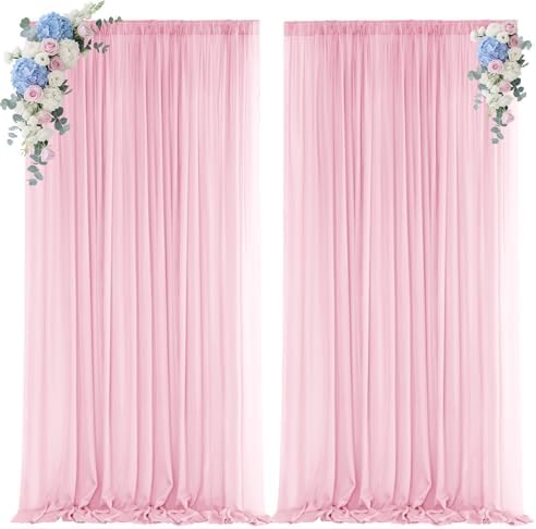Light Pink Backdrop Curtains for Parties, Chiffon Photo Backdrop Drapes 2 Panels 5x10FT Sheer Outdoor Curtain