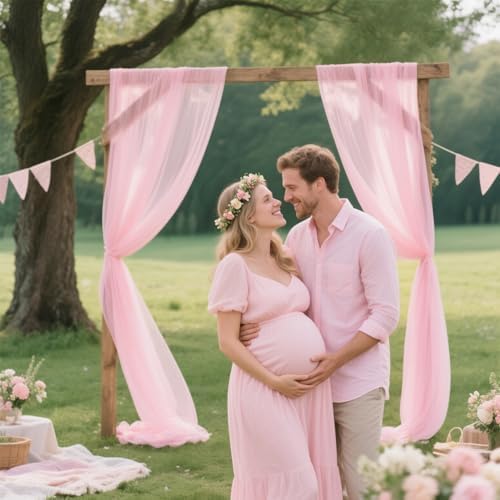 Light Pink Backdrop Curtains for Parties, Chiffon Photo Backdrop Drapes 2 Panels 5x10FT Sheer Outdoor Curtain, alternate view