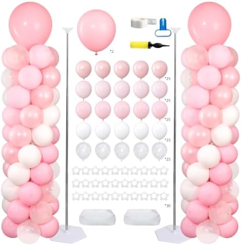 Light Pink Balloons Stand Column Kits 2 Sets Birthday Decorations in Pink White