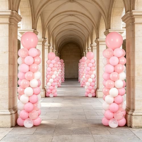 Light Pink Balloons Stand Column Kits 2 Sets Birthday Decorations in Pink White, alternate view 2