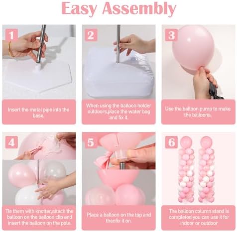 Light Pink Balloons Stand Column Kits 2 Sets Birthday Decorations in Pink White, alternate view 5