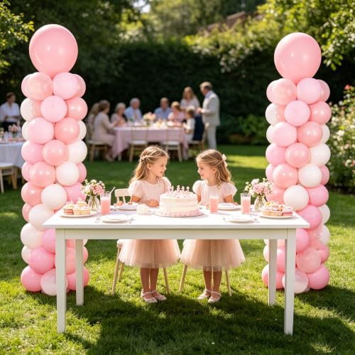 Light Pink Balloons Stand Column Kits 2 Sets Birthday Decorations in Pink White, alternate view 6