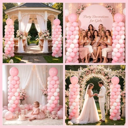 Light Pink Balloons Stand Column Kits 2 Sets Birthday Decorations in Pink White, alternate view 7