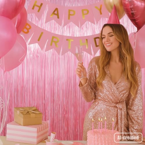 Light Pink Foil Fringe Backdrop Curtains, 3.3x8.2ft, 3 Pack in 3.3x8.2ft, alternate view 2
