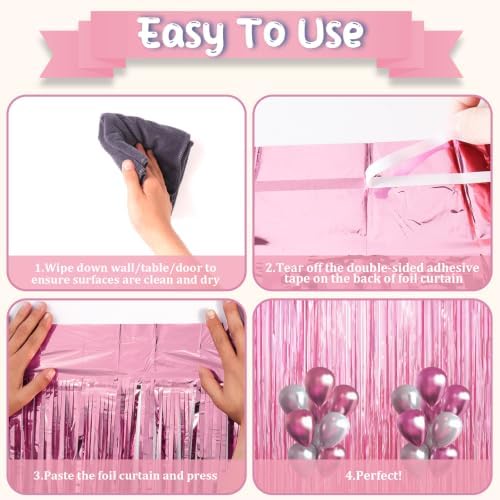 Light Pink Foil Fringe Backdrop Curtains, 3.3x8.2ft, 3 Pack in 3.3x8.2ft, alternate view 4