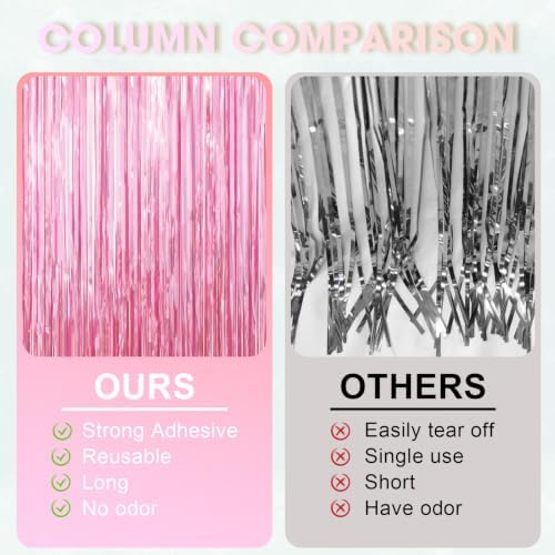 Light Pink Foil Fringe Backdrop Curtains, 3.3x8.2ft, 3 Pack in 3.3x8.2ft, alternate view 5