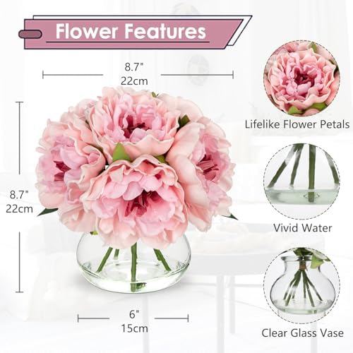 Light Pink Peonies Artificial Flowers with Vase Faux Flowers Peony Fake Flowers Silk Flower Arrangements in, alternate view 2