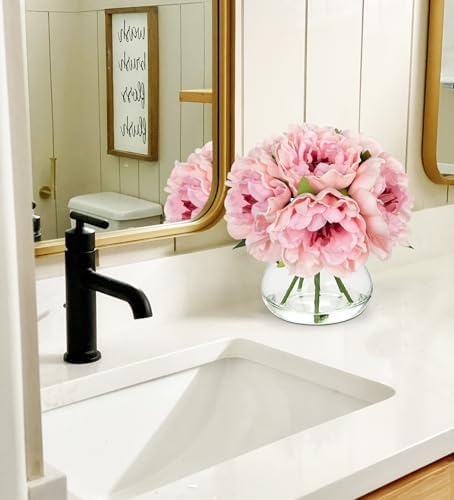 Light Pink Peonies Artificial Flowers with Vase Faux Flowers Peony Fake Flowers Silk Flower Arrangements in, alternate view 3