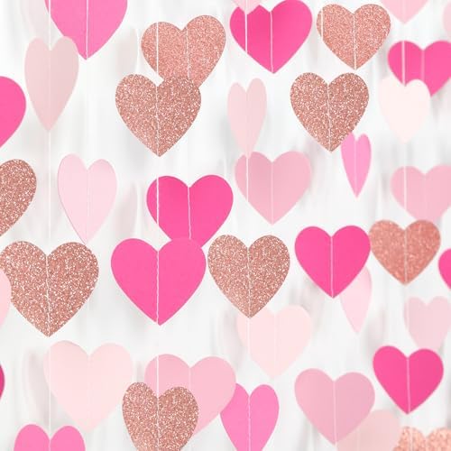 Light-Pink Rose-Gold Valentines Party-Decorations Heart-Garland - 52ft Red Galentines Streamers Banner, Women