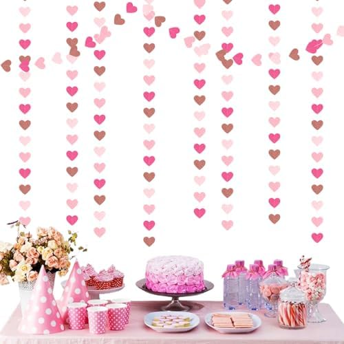 Light-Pink Rose-Gold Valentines Party-Decorations Heart-Garland - 52ft Red Galentines Streamers Banner, Women, alternate view