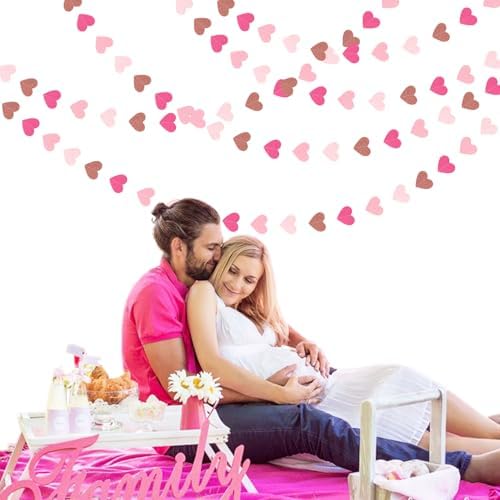 Light-Pink Rose-Gold Valentines Party-Decorations Heart-Garland - 52ft Red Galentines Streamers Banner, Women, alternate view