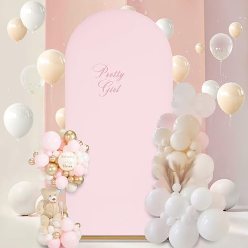 Light Pink Wedding Arch Backdrop Cover 6.6FT Spandex Fitted Photo Arch Covers in 3.3ftx6.6ft in Light Pink, alternate view 2