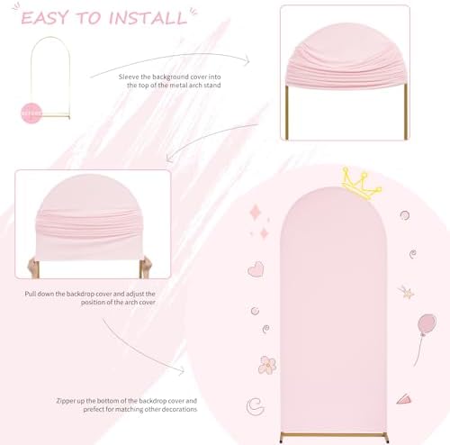 Light Pink Wedding Arch Backdrop Cover 6.6FT Spandex Fitted Photo Arch Covers in 3.3ftx6.6ft in Light Pink, alternate view 3