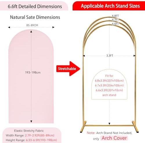 Light Pink Wedding Arch Backdrop Cover 6.6FT Spandex Fitted Photo Arch Covers in 3.3ftx6.6ft in Light Pink, alternate view 5