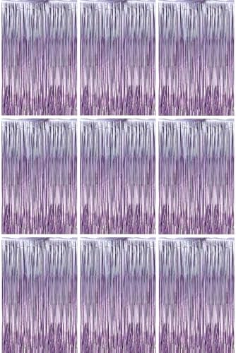 Light Purple Foil Fringe Backdrop Curtains, 3.3x6.6ft, 9pcs in 3.3x6.6ft