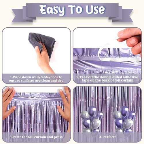 Light Purple Foil Fringe Backdrop Curtains, 3.3x6.6ft, 9pcs in 3.3x6.6ft, alternate view 2