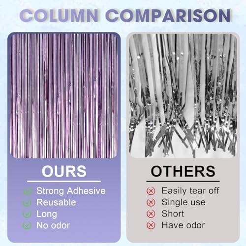 Light Purple Foil Fringe Backdrop Curtains, 3.3x6.6ft, 9pcs in 3.3x6.6ft, alternate view 3