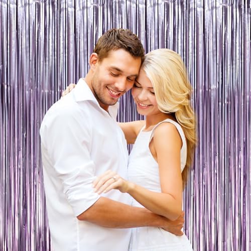 Light Purple Foil Fringe Backdrop Curtains, 3.3x6.6ft, 9pcs in 3.3x6.6ft, alternate view 4