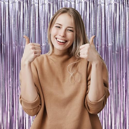Light Purple Foil Fringe Backdrop Curtains, 3.3x6.6ft, 9pcs in 3.3x6.6ft, alternate view 5