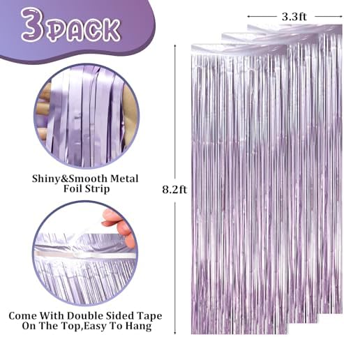 Light Purple Foil Fringe Backdrop Curtains,3.3x8.2ft, 3 Pack in 3.3x8.2ft, alternate view 3