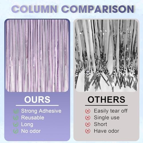 Light Purple Foil Fringe Backdrop Curtains,3.3x8.2ft, 3 Pack in 3.3x8.2ft, alternate view 4